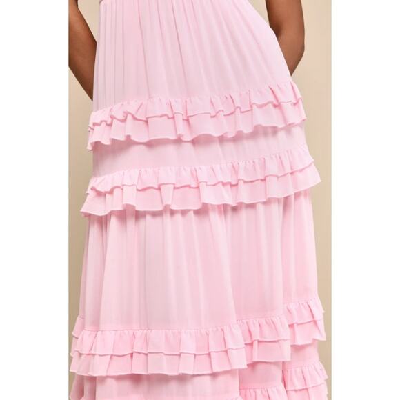 Lulus Lavish Perfection Ruffled Tiered Maxi Dress V-Neck Formal Gown, Light Pink - Picture 3 of 12